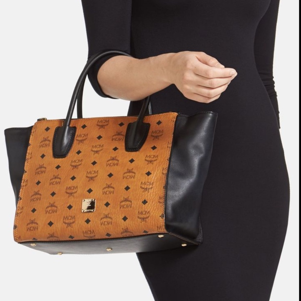 MCM Black and Tan Women's Tote MCM Visetos Double Zip Kathy To
